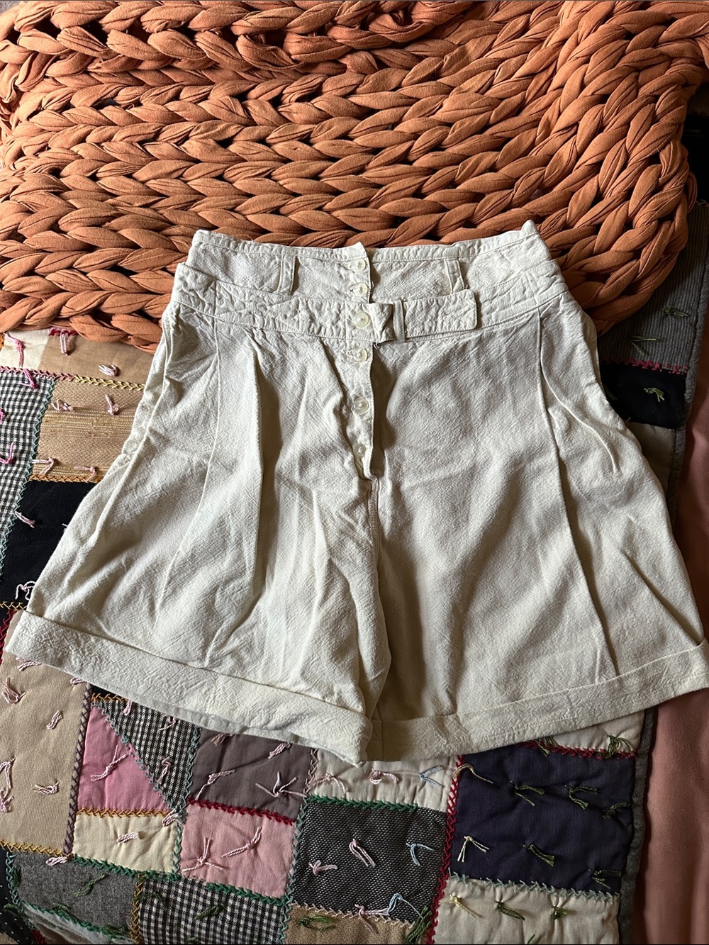 High-Waist Vintage Cotton Button-Front Women’s Safari Shorts